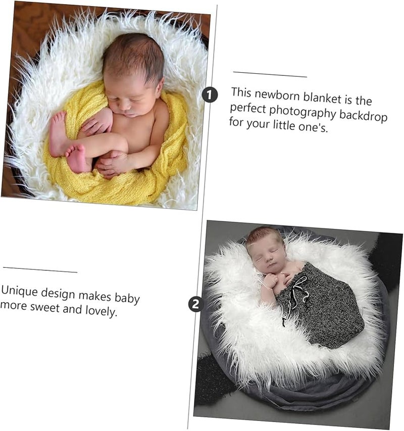 White Imitation Fur Photography Blanket Soft Newborn Backdrop for Birth Announcement Photo Props - Image 2
